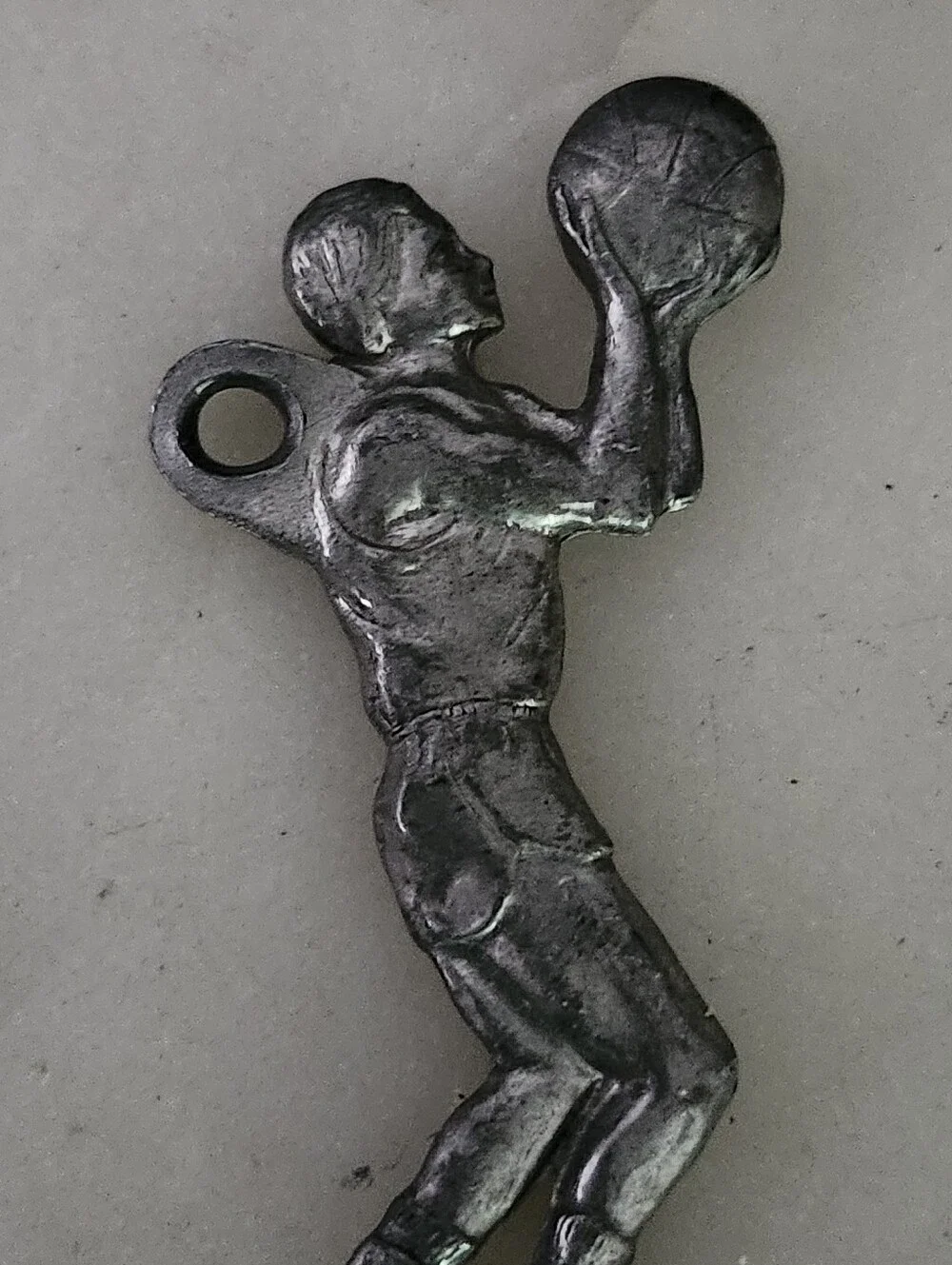 Vintage Pewter Basketball Player Key Ring